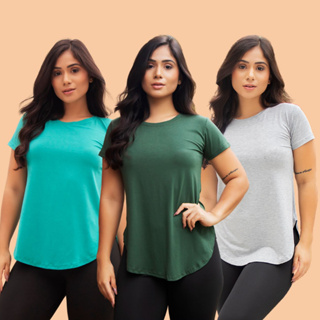 Kit 3 Blusas Mullet Feminina T-shirt Sobre Legging Tapa Bumbum Viscolycra Academia Fitness Blogueira