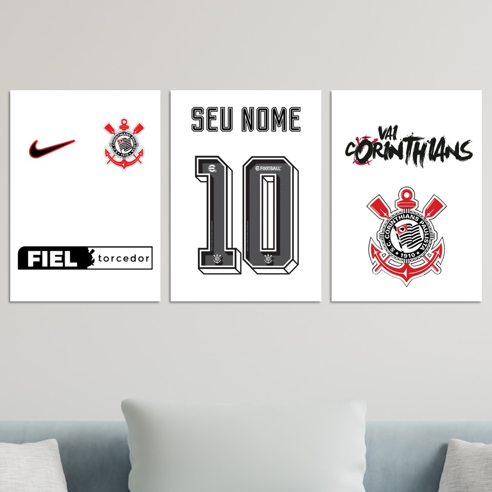 Kit 3 Placas Quadros decorativos Corinthians Timão decoração quarto sala