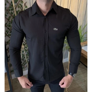Camisa Social LACOS TE Preta Manga Longa Slim Fit Masculina
