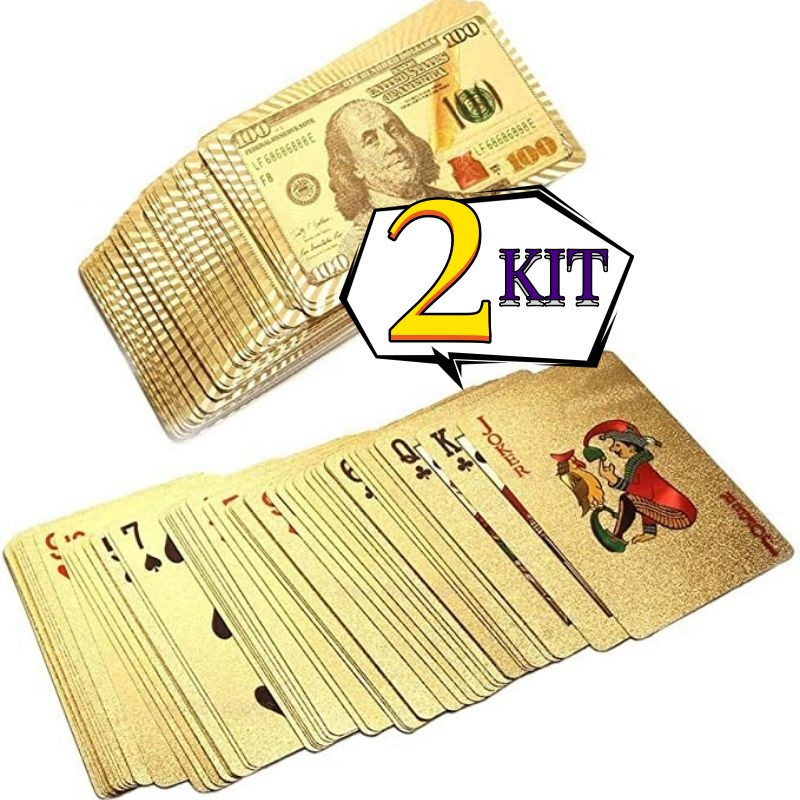 KIT 2 Baralho Conjunto Cartão de Jogo Dourado 24k Prova D'água Promoção