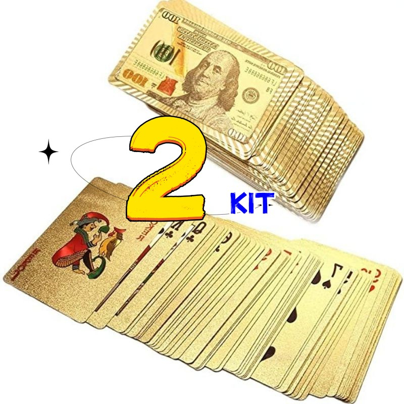 KIT 2 Baralho Conjunto Cartão de Jogo Dourado 24k Prova D'água Promoção