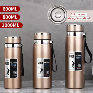 Garrafa 600ml/800ml/1000ml Inox Térmica Com Infusor Prata Dourada De Água Café Parede Dupla Com Alça