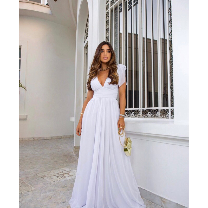 VESTIDO LONGO BRANCO, FESTA, CASAMENTO, MADRINHA TULE | Shopee Brasil