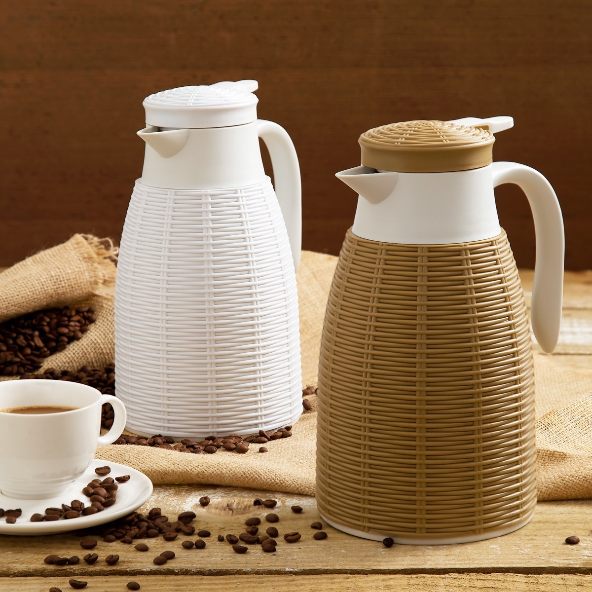 Garrafa Térmica Luxo Café Chá Rattan 1 Litro Moderna Rustica