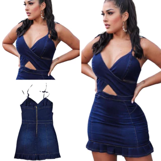 Vestido Jeans Azul/escuro Nova Tendência