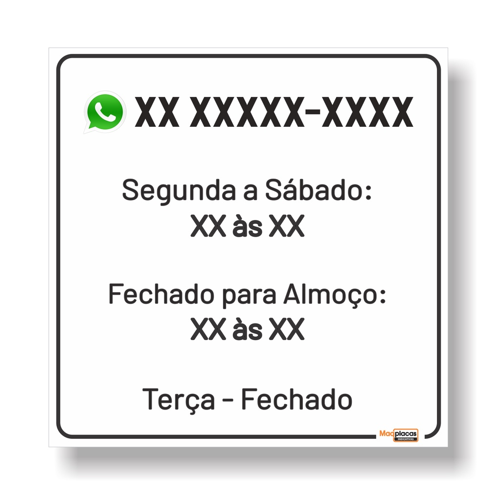 Placa Horario de atendimento 20x20cm personalizado Shopee Brasil