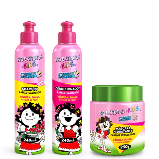 Kit Shampoo, Condicionador Cacheado 240mL e Máscara 250g Kids Bio Extratus - Para Criança