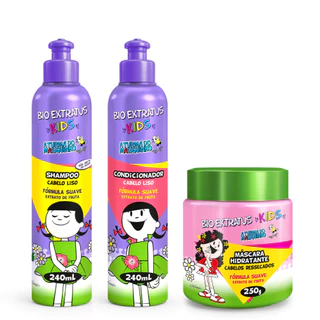Kit Shampoo, Condicionador Liso 240mL e Máscara Cabelo 250g Bio Extratus Kids - Para Criança