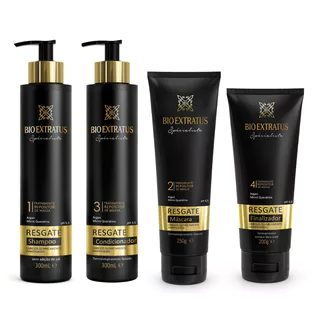 Kit Shampoo, Condicionador, Máscara e Finalizador Bio Extratus Resgate Pós Progressiva