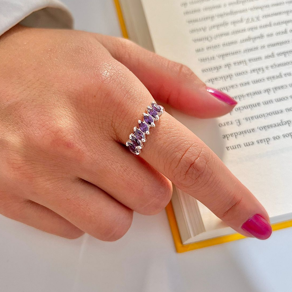 Anel Solitario Zirconia Navete Prata 925