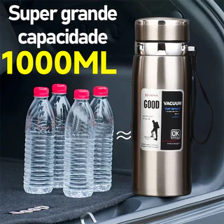 Garrafa 800ml ou 1000ml Inox Térmica Com Infusor Prata Dourada De Água Café Parede Dupla Com Alça WJ-40