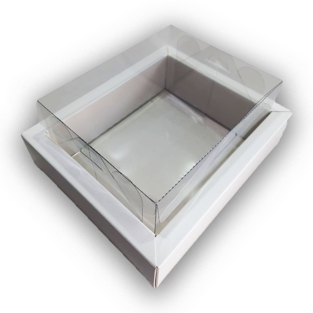 Caixa de Acetato com Borda 23x19x10 cm Embala Cristal, Borda Papel Duplex Branco, 10 unidades