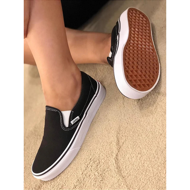 Slip on vans xadrez / preto tenis iate vulcanizado masculino e feminino LOW