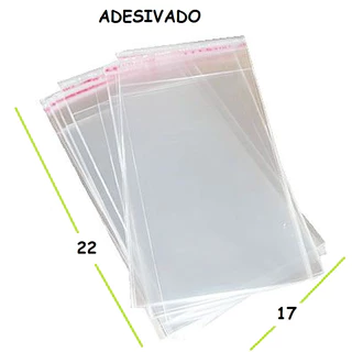 100 Saco Adesivado Saquinho Plástico Transparente 17x22+3cm DE ABA ADESIVADA 100 Unid / Jóias / Bijuterias / Roupas / Presente