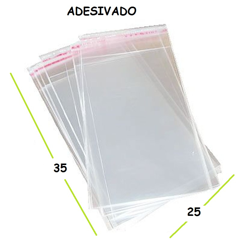 100 Saco Adesivado Saquinho Plástico Transparente 25x35+3cm DE ABA ADESIVADA 100 Unid Sacos com vedação / Jóias / Bijuterias / Roupas / Presente / Convites / Calendário