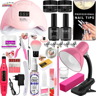 Kit Completo Cabine Sun 5 48W Lixadeira Elétrica Caneta Luminária de Mesa com Garra Pedicure e Manicure para Alongamento Extensão Unhas Porcelana Gel Acrigel
