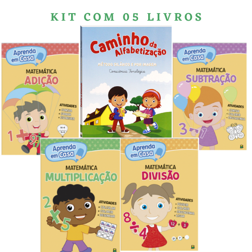 Kit 05 Livros Infantis Didáticos De Apoio Escolar Cartilha Caminho Da Alfabetização Aprenda Em Casa Matemática Atividades Divertidas Livro Infantil Educativo Para Crianças