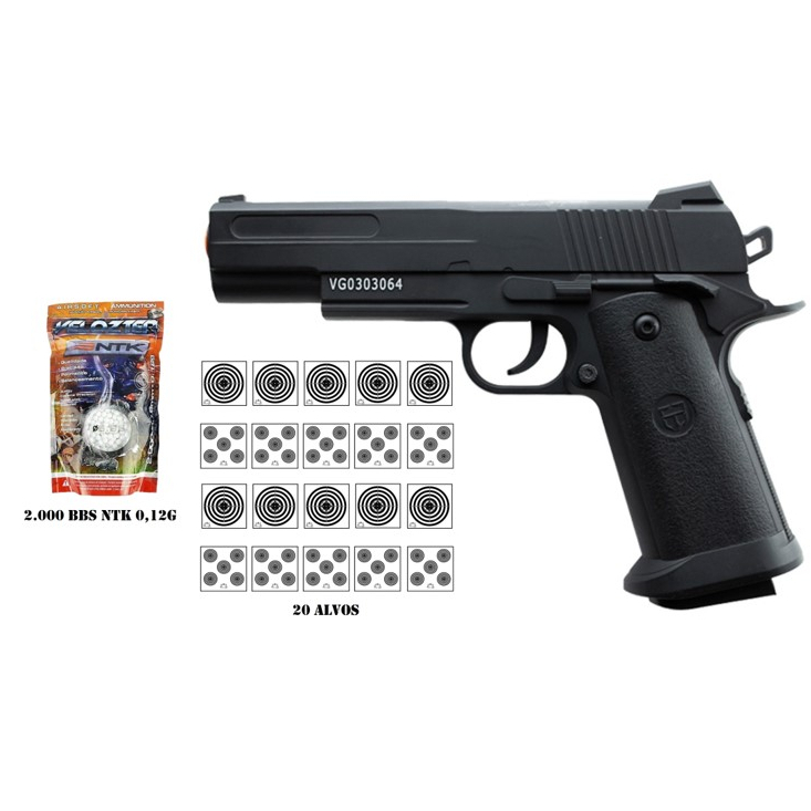 Pistola de Airsoft Vigor V18 Spring 6mm + 1 Pct 2.000Bbs Ntk 0,12g + 20