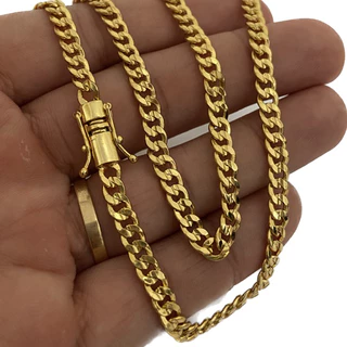 Corrente grumet 4mm 70cm fecho gaveta duas travas masculina banhada a ouro 18k