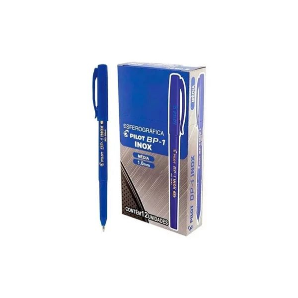 Caneta Pilot Bp-1 Inox 1.0 Caixa Com 12 Unidades