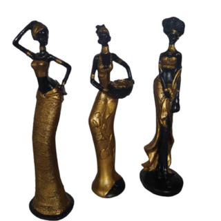Escultura decorativa africana artesanal dourada