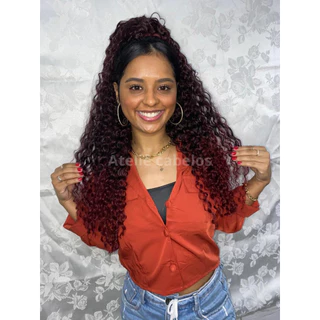Rabo de Cavalo - Marsala Extensão bio fibra organico ondulado encaracolado identico ao cabelo humano textura natural volumoso
