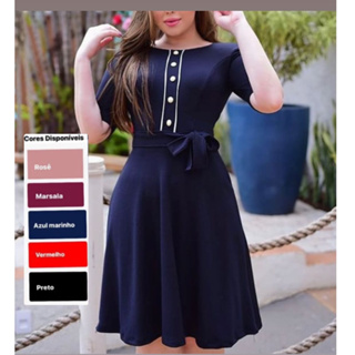 Vestido Moda Casual Midi Listras, botões e cinto social Festa Formatura promoção cristã