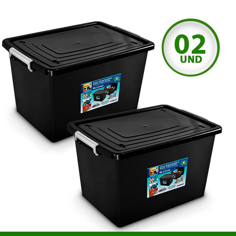 Kit 2 Caixas Organizadoras Multiuso Plastica 56 Litros Empilhavel Com ...