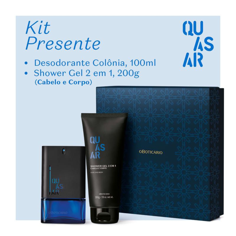 Kit presente Quasar Tradicional(Colonia 100ml, Shower gel cabelo e