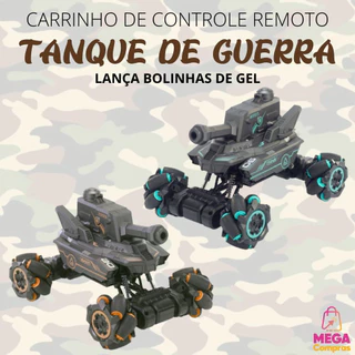 Carrinho de Controle Remoto Tanque de Guerra Lança Bolinhas de Gel