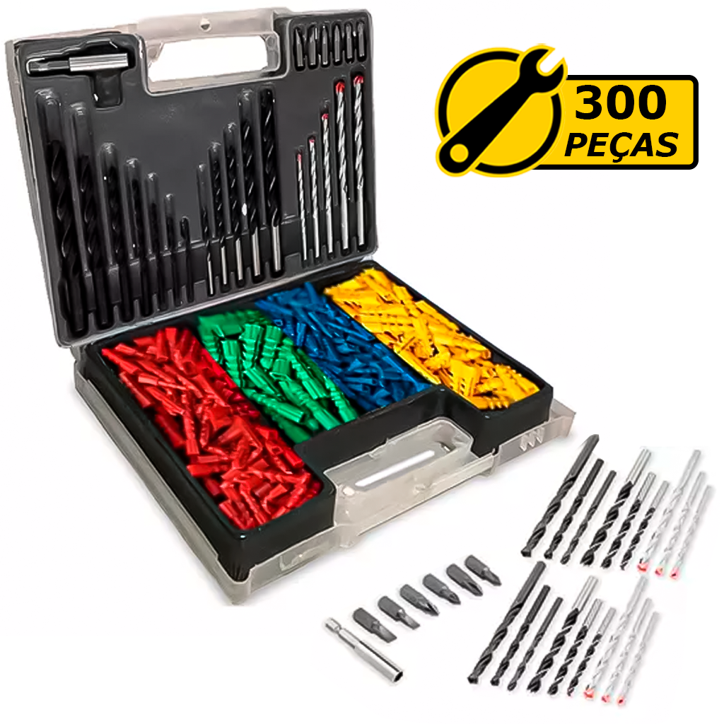 Kit Jogo De Brocas Bits E Buchas Com 300 Peças Multiuso Uso Profissional - Titanium