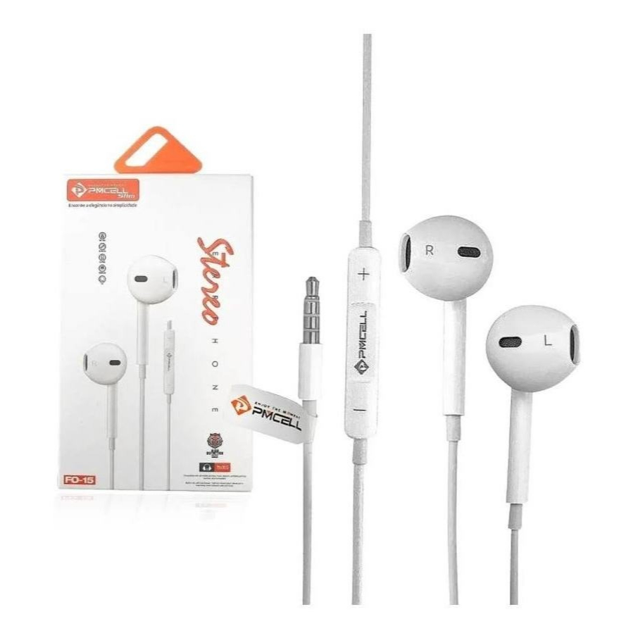 Fone De Ouvido com fio Pmcell Slim Fo 15 Estéreo Para celular Conector P2 cor branco