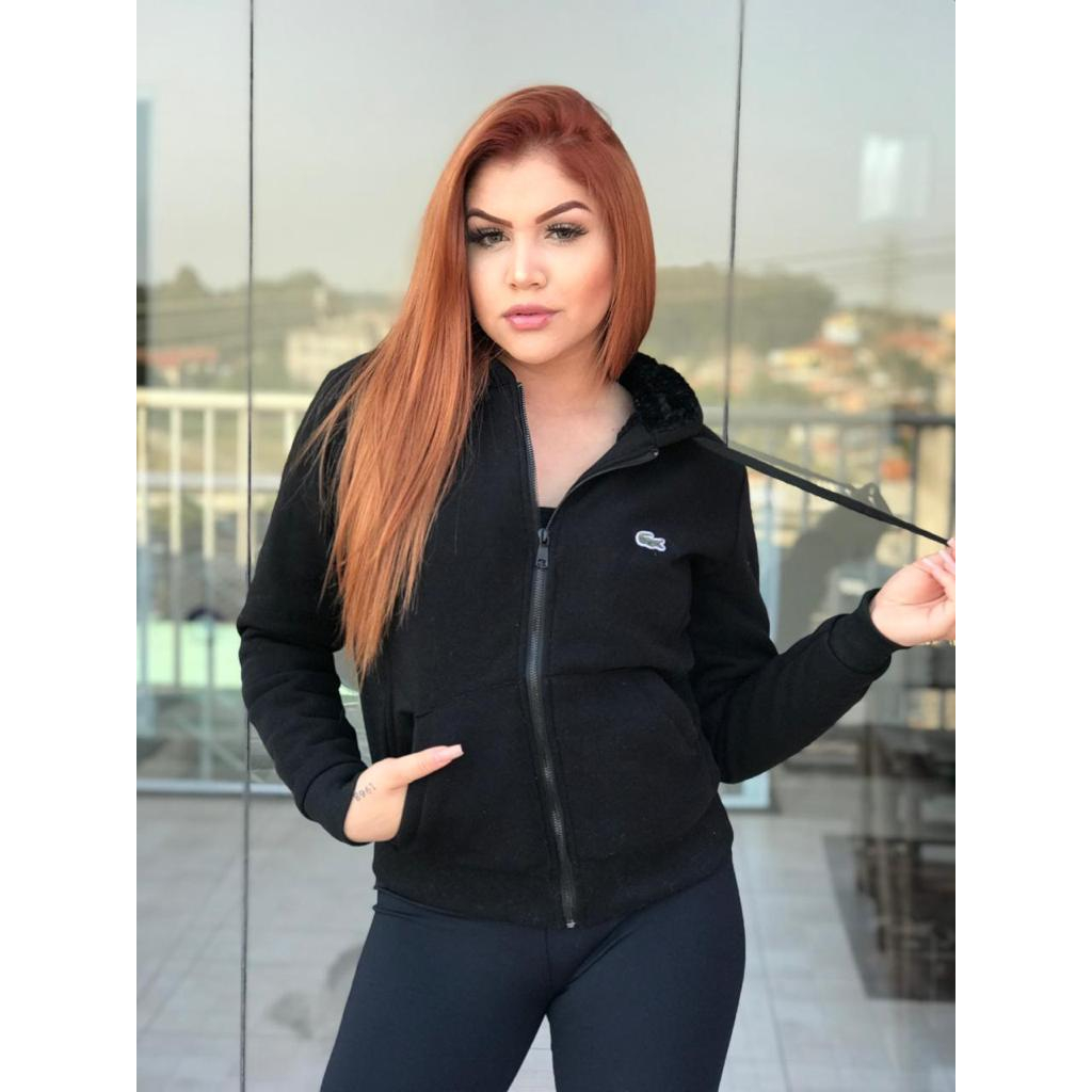 Jaqueta Moletom Lacoste Blusa Feminina De Frio Peluciada | Shopee Brasil
