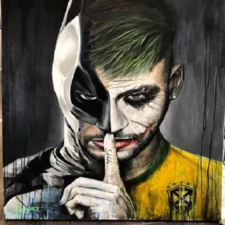 Quadro 40x60 1 Peça Neymar metade Batman metade Coringa