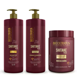 Shampoo, Condicionador e Máscara Shitake Bio Extratus - 1L Restauração e Nutrição