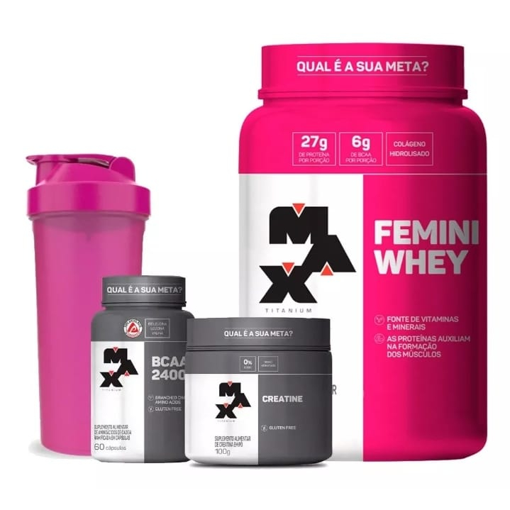 Whey Feminino Femini 900g - Max Titanium + Coqueteleira