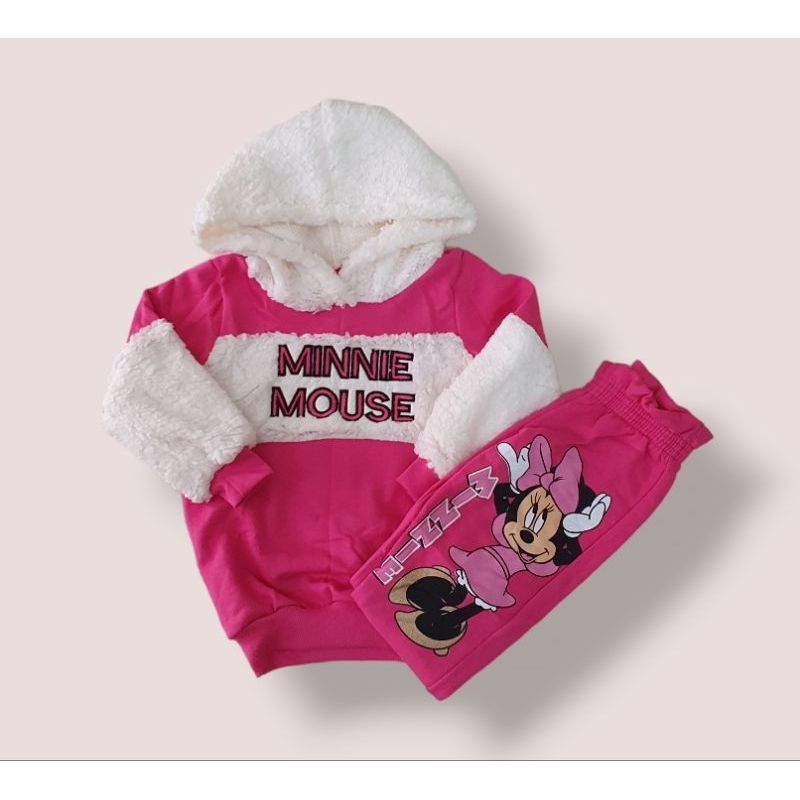 Conjunto De Moletom Infantil Minnie Pelucia Blusa E Calça