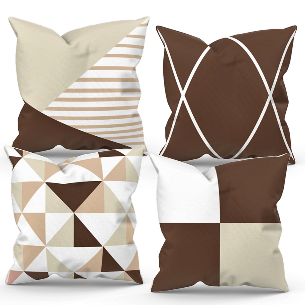 Kit 4 Capas de Almofadas Decorativa Geométrica Marrom e Bege