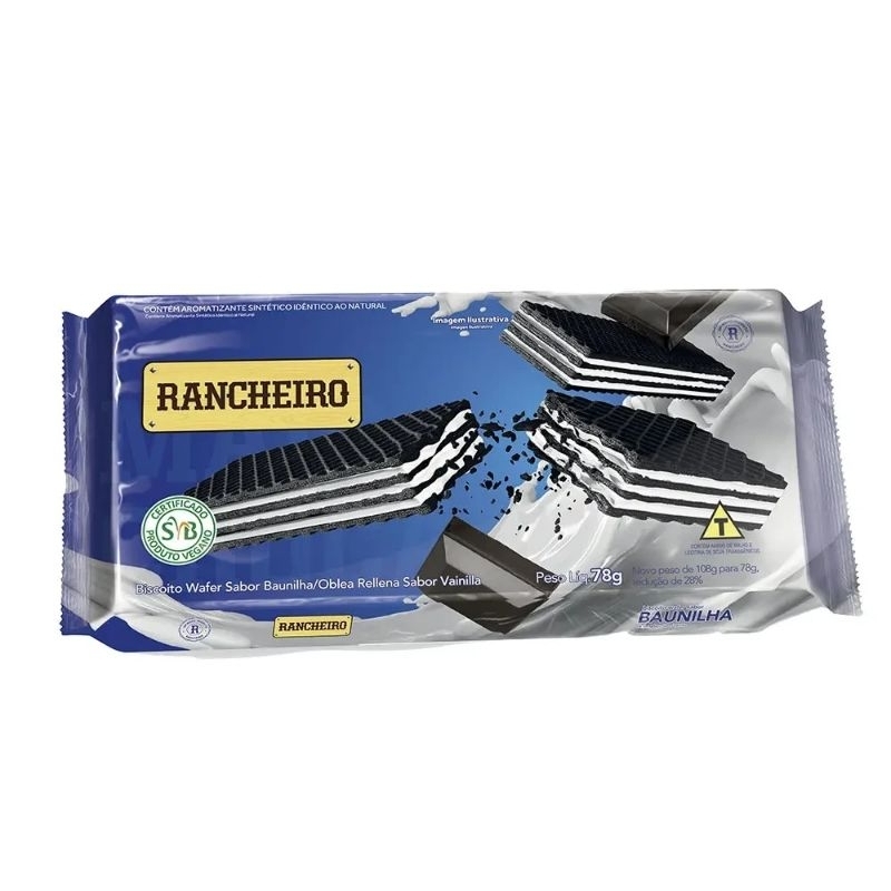 KIT COM 4 - Biscoito Wafer Baunilha Rancheiro 78g Zero Lactose/Zero ...