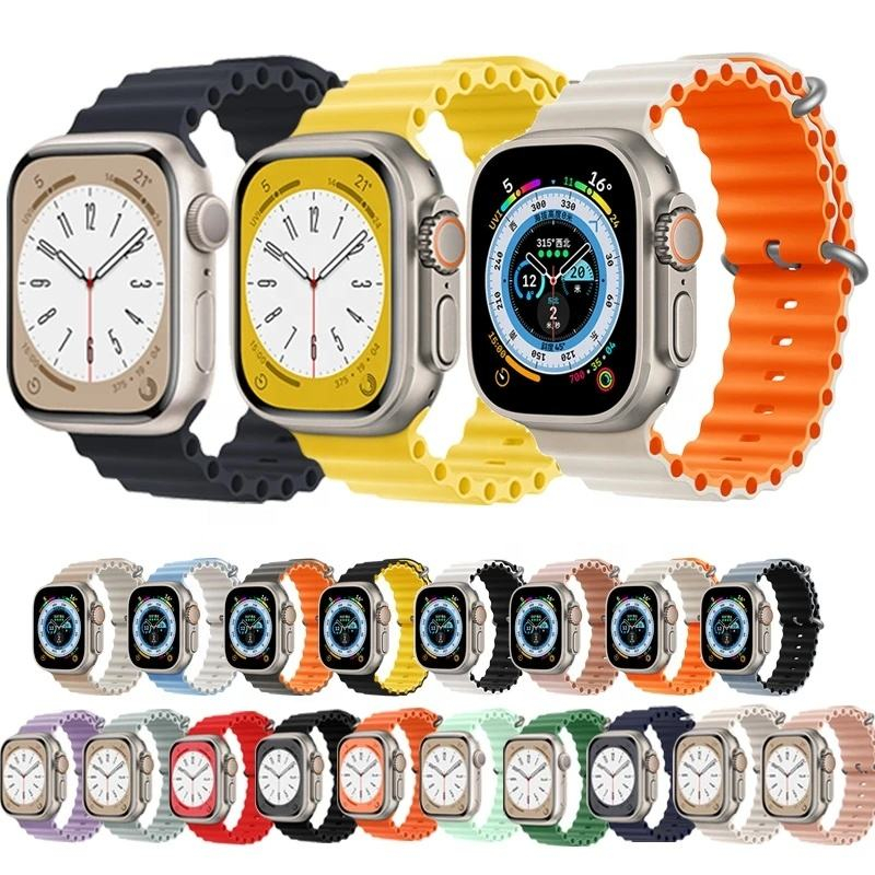 Pulseira Oceano Silicone Para Apple Watch e Iwo 38mm 40mm 41mm 42mm 44mm 45mm 49mm Ultra serie 8