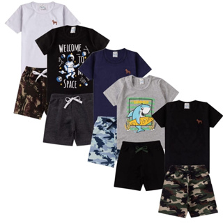 Kit 2 conjuntos infantil masculino menino bebê são 2 bermuda e 2 camisa tamanho 1 2 3 4 6 8 10