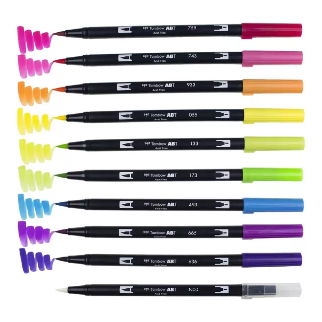 Kit Caneta Tombow Dual Brush Estojo com 10 Cores Diversas Paletas