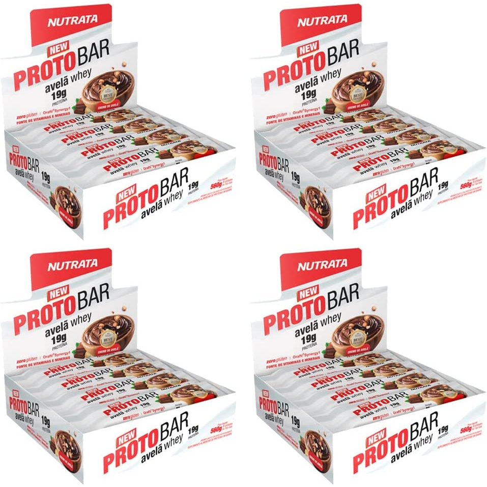 Kit 4 Proto Bar – Avelã Whey – Display com 8 Barras de 70g cada – Nutrata