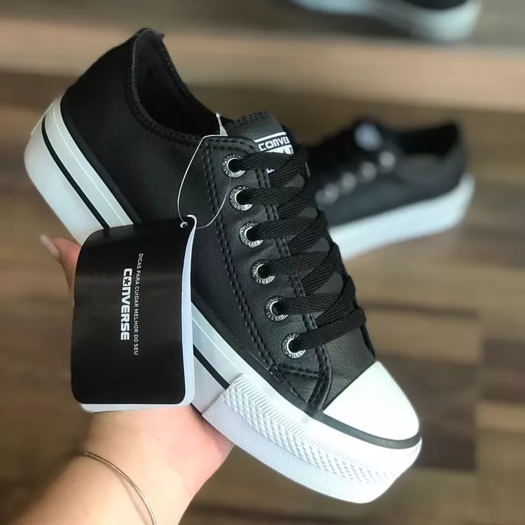 All star plataforma feminino branco couro linha preta - Kepucce Shoes