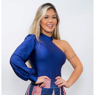 Body Feminino Angelina Gola Choker Suplex com Manga Bufante