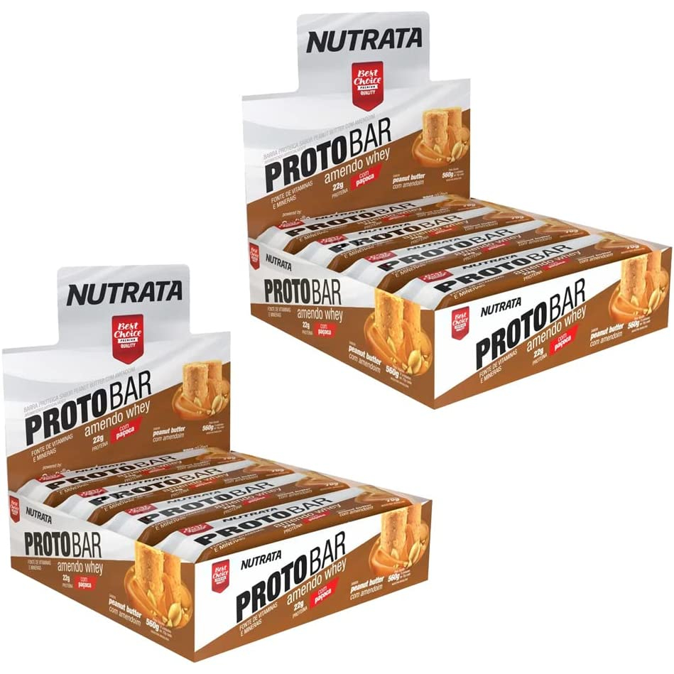 Kit 2 Proto Bar – Amendo Whey (Peanut Butter com Amedoim) – Display com 8 Barras de 70g cada – Nutrata