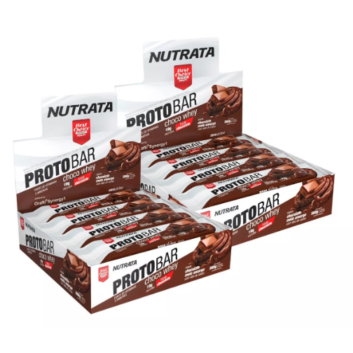 Kit 02 Display Barra de Proteína Proto Bar 8 Unidades – Nutrata – Choco Whey chocolate meio amargo
