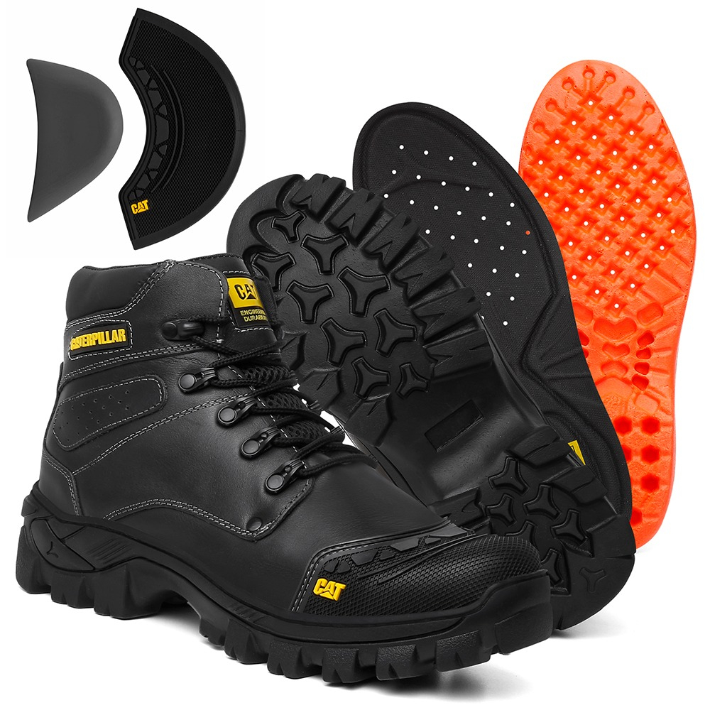 Bota Coturno Caterpillar Masculino Segurança Para o Trabalho Couro Preto