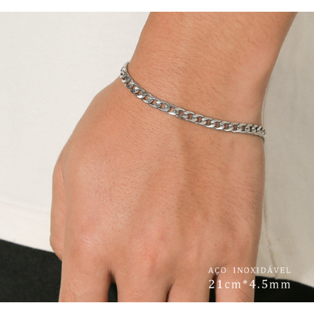 Pulseira fina masculina de aço inoxidável de 21 cm/4,5 mm