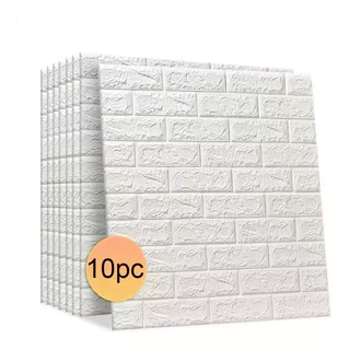 Kit 10 unidades Placa Pastilha Painel 70x76cm 3D TIJOLO BRANCO Auto Adesivo Parede e Revestimento Tijolinho